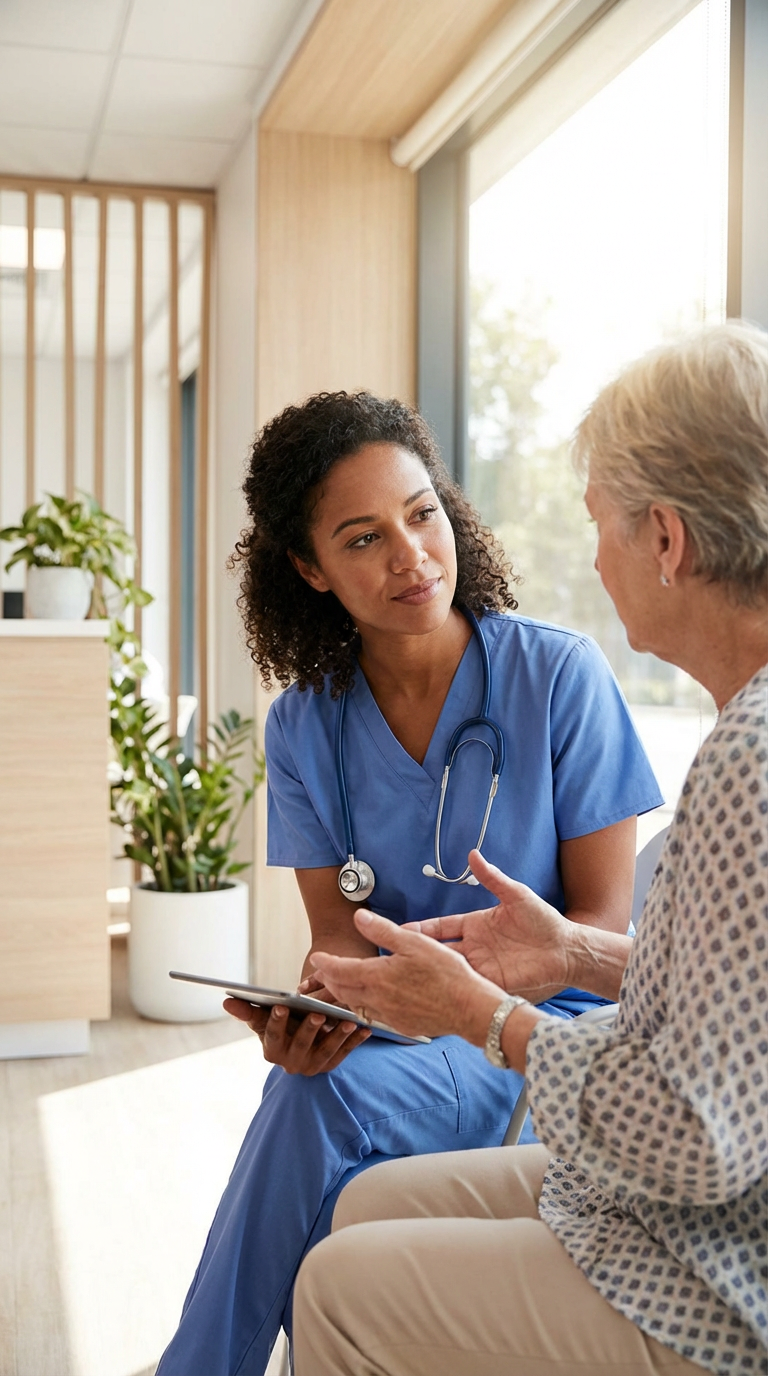 Dr. Walsh listening intently to a patient