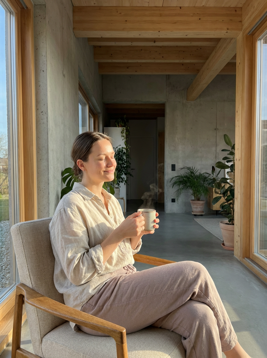 A patient experiencing a moment of peace and clarity outdoors, smiling naturally